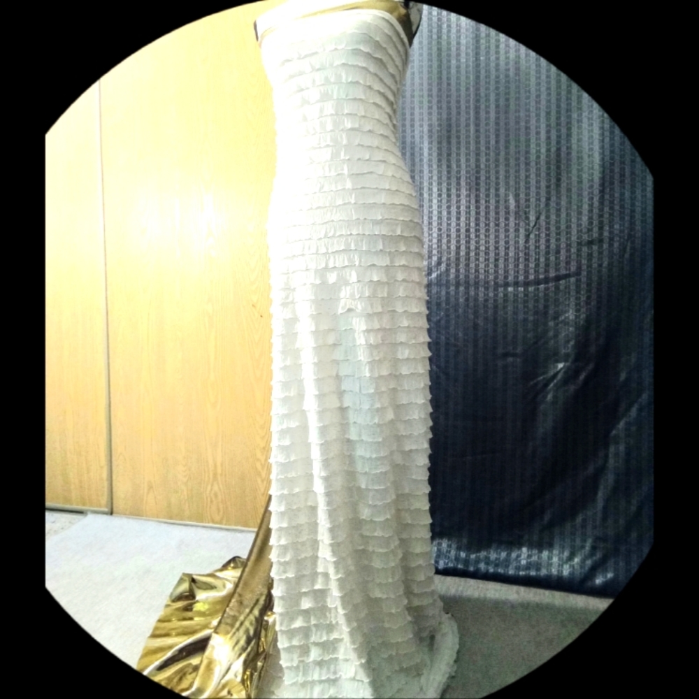 A gold prom dress or a wedding party dress in a small size.